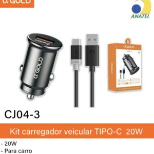 Kit carregador veicular CJ04-3 Tipo-c 20W