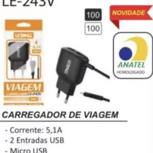 Carregador Lelong V8 2USB  5.1A