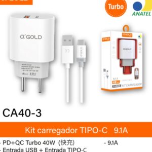 Carregador CA40-3 Tipo-c 9.1A entrada USB+tipo-c