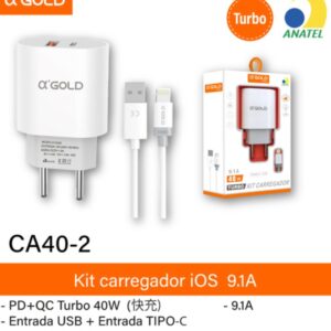 Carregador CA40-2 Ios 9.1A Entrada USB-tipo-c