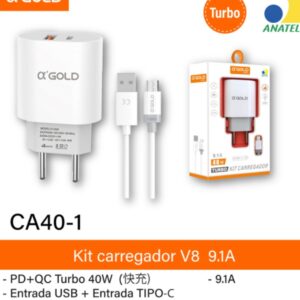 Carregador CA40-1 V8 9.1A Entrada USB+tipo-c